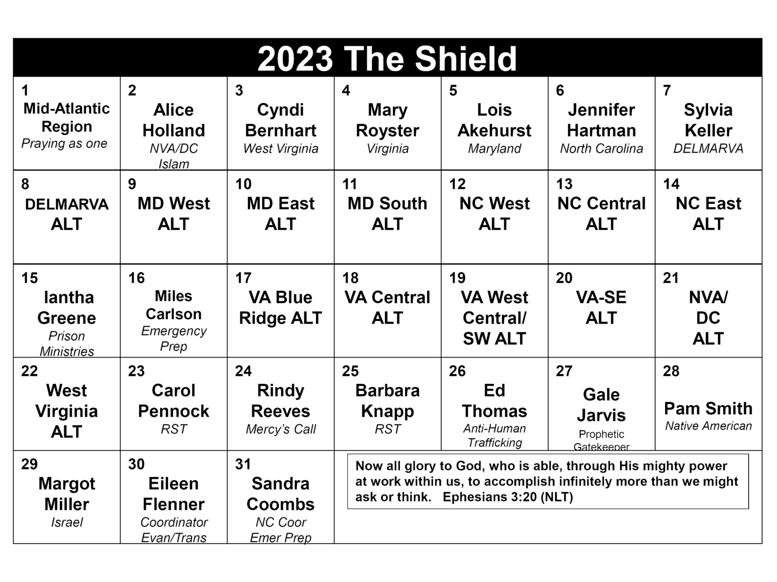 Prayer Calendar Aglow Mid Atlantic Region