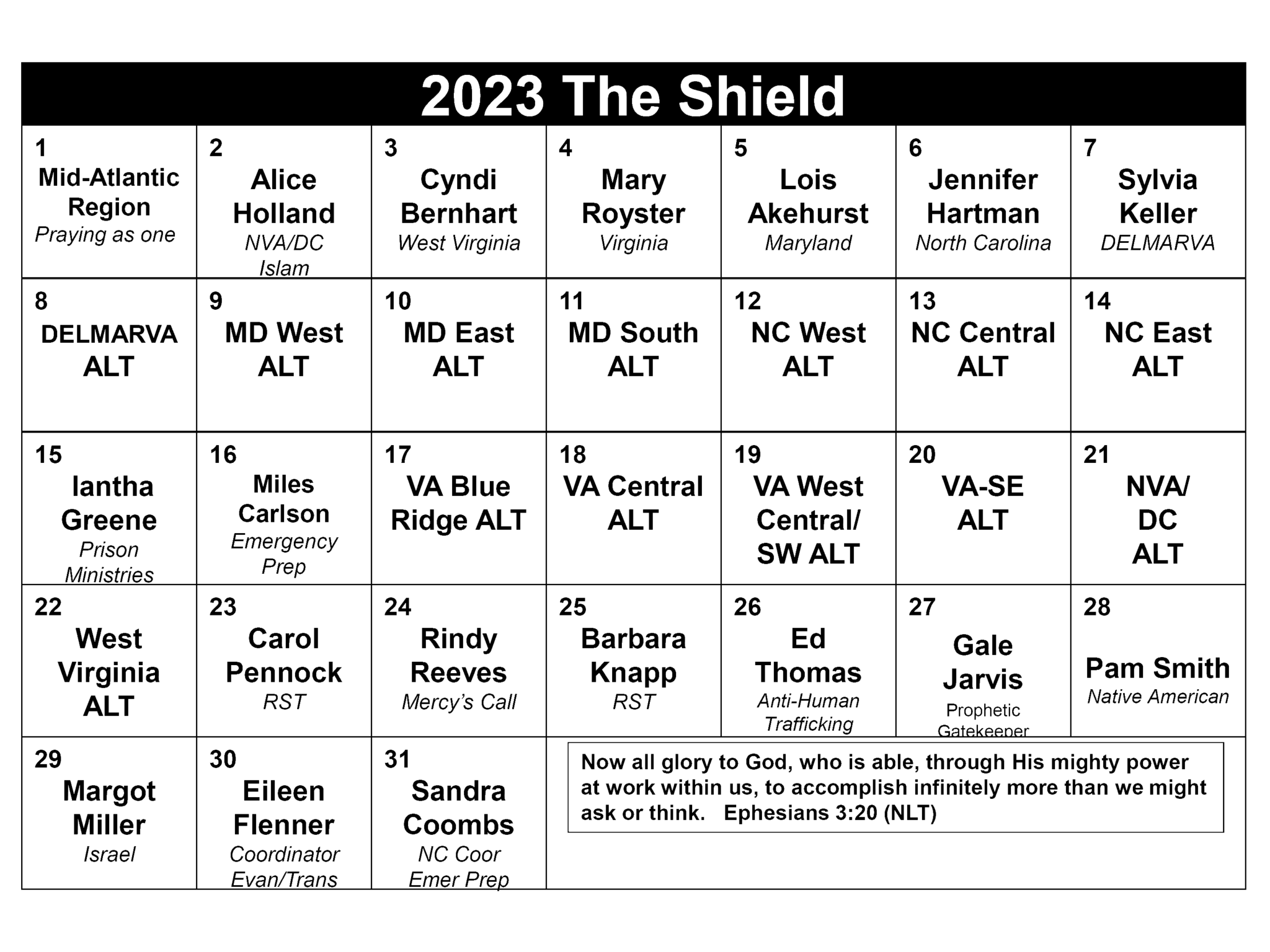 Prayer Calendar Aglow Mid Atlantic Region